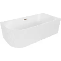 Mexen Gia vrijstaand hoekbad met gegroefde rechterkant 150 x 75 , wit mat, overloop roze goud - 52701507501P-60