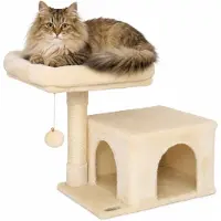 Lionto kraboom, 50 cm, ruimtebesparende kattenkraboom met pluisbekleding, speelbal en sisalstang, geschikt voor kittens en jonge katten, beige