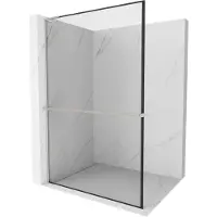 Mexen Kioto+ L douchewand met plank Walk-in 60 x 200 , zwarte rand, geborsteld nikkel - 800-060-123-97-70