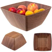 Kadax Saladekom van kunststof, elegante kom, kom van imitatiehout, moderne serveerschaal, plastic kom, snackkom (vierkant, 19,5 cm)
