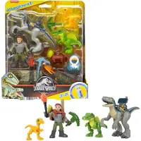 Mattel Imaginext Jurassic World Dinosaur Toys Track & Trail Dino Pack speelset met Owen Grady en Blue The Raptor voor kinderen vanaf 3 jaar