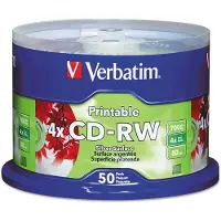 Verbatim CD-RW 80MIN 700MB 2X-4X DataLifePlus Silver Inkjet Printable 50pk Spindle 50 stuk(s)