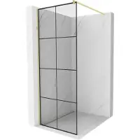 Mexen Kioto douchewand Walk-in 70 x 200 , zwart raster 8 mm, geborsteld goud - 800-070-101-55-77