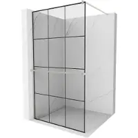 Mexen Kioto+ douchewand met plank Walk-in 120 x 200 , zwarte ruitjes, geborsteld nikkel - 800-120-121-97-77