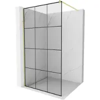 Mexen Kioto walk-in douchewand 110 x 200 , zwart rooster 8 mm, goud geborsteld - 800-110-101-55-77