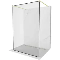 Mexen Kioto vrijstaande douchewand 160 x 200 , zwart frame 8 mm, geborsteld goud - 800-160-002-55-70