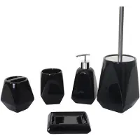 MCW 5-delige badkamerset -C71, WC-set badkameraccessoires, keramiek ~ zwart