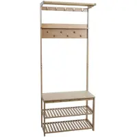 MCW Bamboe kapstok -N82, kapstok schoenenrek bank schoenenbank, kapstokhaken MVG 170x70x31cm