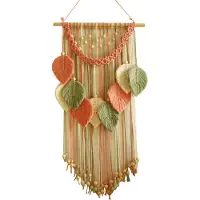 Typecat Veelkleurige bladeren wandtapijt Boho handgeweven macramé + houten kralen knutselen wandhanger Nordic huisdecoratie Moederdag B