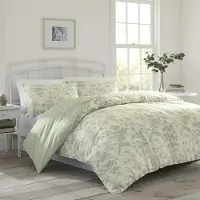 Laura Ashley Home - Queen Duvet Cover Set, Reversible Cotton Bedding, Lightweight Decor (Natalie Sage, Queen)