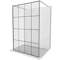Mexen Kioto vrijstaande douchewand 150 x 200 , zwart rooster 8 mm, geborsteld koper - 800-150-002-65-77
