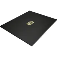 Mexen Hugo rechthoekige douchebak SMC 140 x 100 , zwart, gouden afdekplaat - 42701014-G