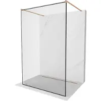 Mexen Kioto vrijstaande douchewand 130 x 200 , zwart frame 8 mm, geborsteld koper - 800-130-002-65-70