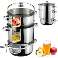 Kadax Stoomsapcentrifuge, 8 liter fruitpers van roestvrij staal met glazen deksel, vaatwasmachinebestendige sapcentrifuge, stoompers voor alle kookplaten, inclusief inductie (zilver)