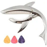 Torribaly Shark Guitar Capo Zinklegering Capo voor akoestische elektrische klassieke gitaren en bas Ukulele Capo met plectrum, zilver