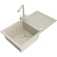 Mexen Leo granieten spoelbak 1-komers met afdruiprek en keukenkraan Duero, beige- 6501-69-671600-69