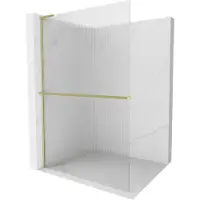 Mexen Kioto+ L douchewand met plank Walk-in 120 x 200 , streepjes, goud geborsteld - 800-120-123-55-09