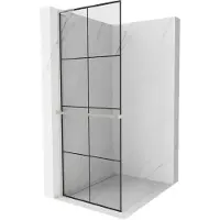 Mexen Kioto+ L Douchescherm met plank Walk-in 70 x 200 , zwart rooster, geborsteld nikkel - 800-070-123-97-77