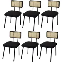 Mendler Set van 6 eetkamerstoelen -K88, armstoel stoel, hout poly rotan metaal bouclé ~ stof/textiel zwart