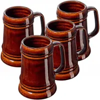 Kadax Keramische bierpul, bierpul van keramiek, vaatwasmachinebestendig biertouw met handige handgreep, steenkruik voor wijn, bier, glühwein en vloeibare honing (4, 500 ml)
