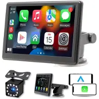 Tlily Draagbaar Draadloos Carplay-Scherm Dash Mount, 7 Inch Touchscreen Autoradio , FM-Autoradio, Achteruitrijcamera, USB