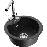 Mexen Diego granieten spoelbak met 1 bak en Duero keukenkraan, zwart/zilver metallic - 6512-73-671600-00