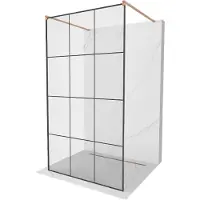 Mexen Kioto vrijstaande douchewand 100 x 200 , zwart raster 8 mm, geborsteld koper - 800-100-002-65-77