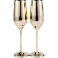 Jojomino Set van 2 onbreekbare roestvrijstalen champagneglazen, geborsteld goud, voor bruiloften, toasten, drinken, feest, huwelijk, wijn.