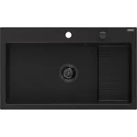 Mexen Omar granieten spoelbak 1-komor 800 x 480 , zwart, zwarte sifon - 6520801005-77-B