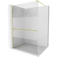 Mexen Kioto+ douchewand met plank Walk-in 100 x 200 , transparant/mat, goud geborsteld - 800-100-121-55-35