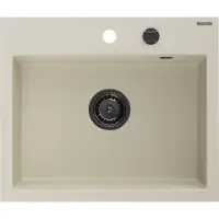 Mexen Oscar granieten gootsteen 1-kamer 580 x 490 , beige, zwarte sifon - 6519581000-69-B