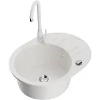 Mexen Kevin granieten spoelbak 1-komor met afdruipgedeelte en keukenmengkraan Telma, wit - 6517-20-670200-20