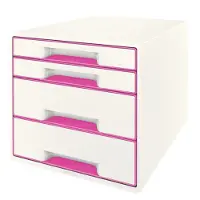 Leitz WOW Cube Ladenblok Met 4 Laden - Opberger met Vakken - Voor Kantoor En Thuiswerken - Ideaal Voor Thuiskantoor - Wit/Roze