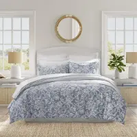 Nautica - Queen dekbedovertrekset, omkeerbaar katoenen beddengoed met bijpassende kussenslopen, elegante bloemendecoratie (Tortola Blue Queen)