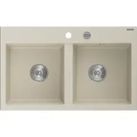 Mexen Hektor granieten gootsteen 2-kamerig 800 x 480 , beige, chrom sifon - 6521802000-69