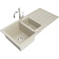 Mexen Andres granieten spoelbak 1,5-komor met afdruiprek en keukenmengkraan Carla, beige - 6515-69-670700-00
