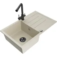 Mexen Bruno granieten gootsteen met 1 bak en afdruiprek en Duero keukenkraan, beige - 6513-69-671600-70