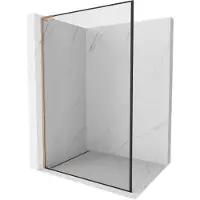 Mexen Kioto L douchewand Walk-in 120 x 200 , zwarte lijst, geborsteld koper - 800-120-103-65-70