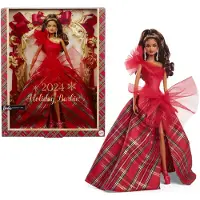 Mattel 2024 Holiday Dolls Seasonal Collector Toy Signature Plaid Gown with Red Bow Displayable Packaging Light Brown Hair