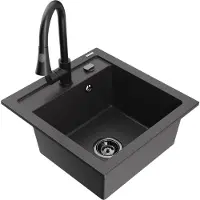 Mexen Vito granieten spoelbak met 1 bak en Elia keukenkraan, zwart gespikkeld - 6503-76-670101-70-B