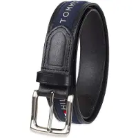 Tommy Hilfiger Heren Ribbon Inlay Riem - Lintstof Ontwerp met Enkele Tandgesp Zwart/Marineblauw 36