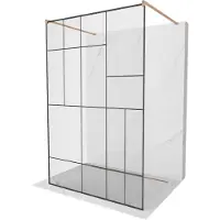 Mexen Kioto vrijstaande douchewand 130 x 200 , zwart patroon 8 mm, geborsteld koper - 800-130-002-65-78
