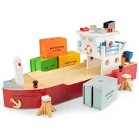 New Classic Toys Grote Houten Speelgoed Containerboot - Inclusief 4 Containers