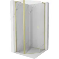 Mexen Mist L vijfhoekige douchecabine scharnierend 80 x 80 , transparant, goud geborsteld - 8A8L-080-080-55-00