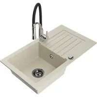 Mexen Pablo granieten spoelbak 1-komers met afdruipblad en keukenmengkraan Aster, beige - 6510-69-73450-07-B
