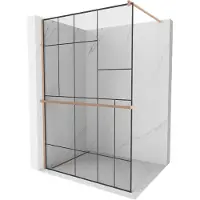 Mexen Kioto+ douchewand met plank Walk-in 80 x 200 , zwart patroon, geborsteld koper - 800-080-121-65-78