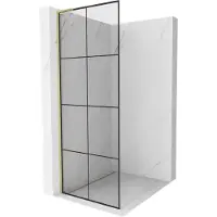 Mexen Kioto L douchewand Walk-in 70 x 200 , zwart raster, geborsteld goud - 800-070-103-55-77