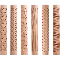 Typecat stuks kleimodelleringspatroonrollen, textuurrollen voor pottenbakkersgereedschap met houten handvat, sterren, houtgolf