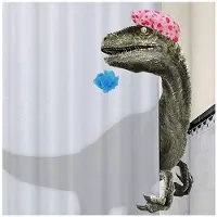 Jojomino Grappig douchegordijn met dinosaurusmotief in de vorm van een badkamer met haakje. Cartoon badstof voor kinderen.