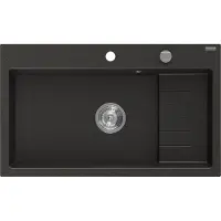 Mexen Omar granieten spoelbak 1-komoors 800 x 480 , zwart/goud metallic, chroom sifon - 6520801005-75